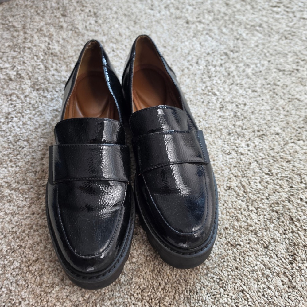 Franco Sarto Brindy Womens 7M Black Patent Lug Sole Loafer Chunky Dark Academia - Picture 2 of 7